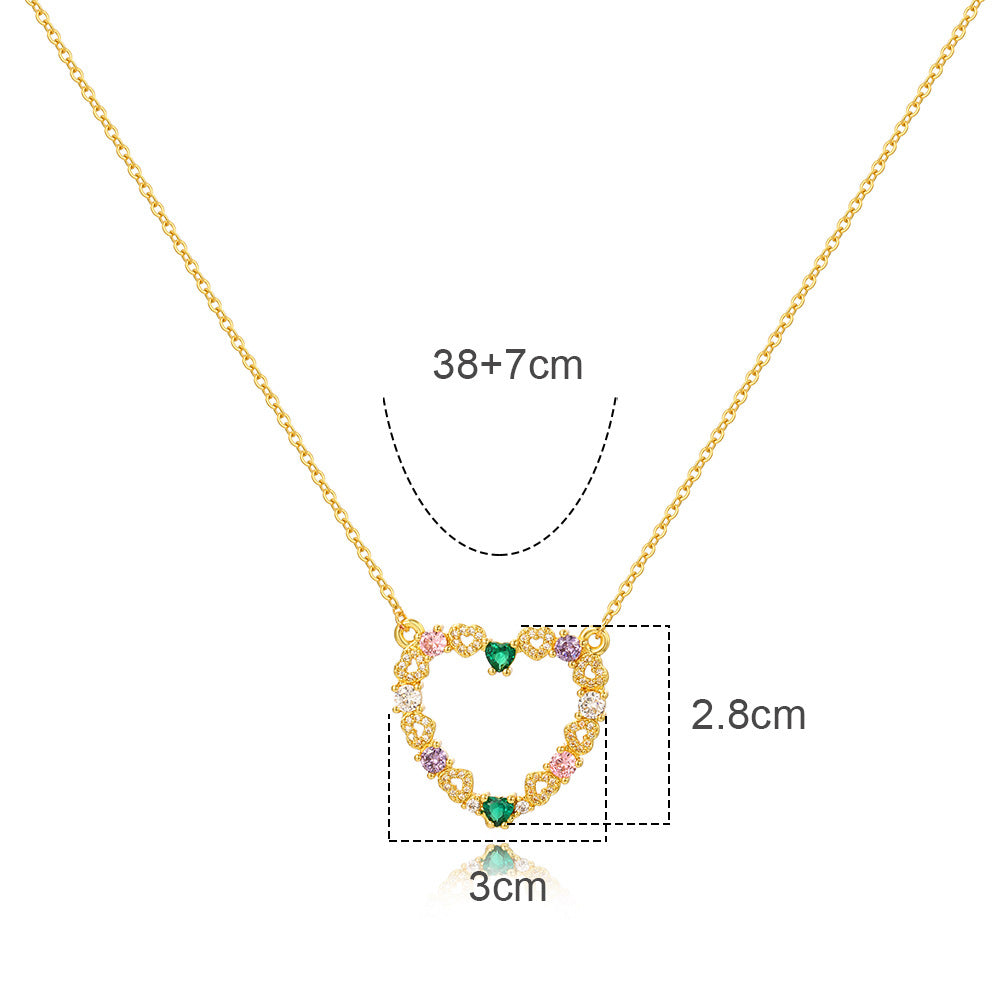 Collares al por mayor de corazón de corazón Cobre de cobre Micro esmeralda Collares de circón